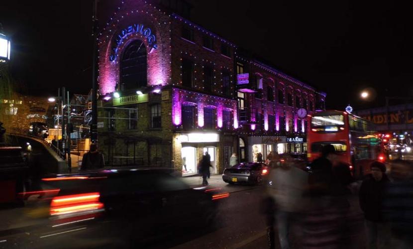 Camden Lock at night is a great attraction