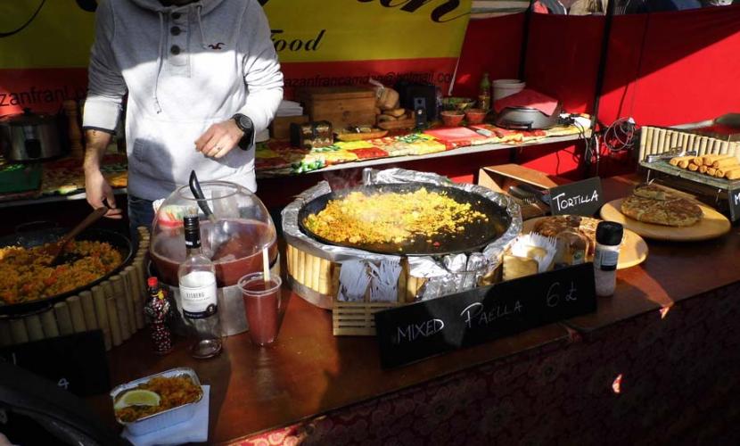 Paella stall in the market near Camden Lock